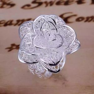 925 Sterling Silver Three-Tiered Flower Opening Ring Women Engagement Wedding